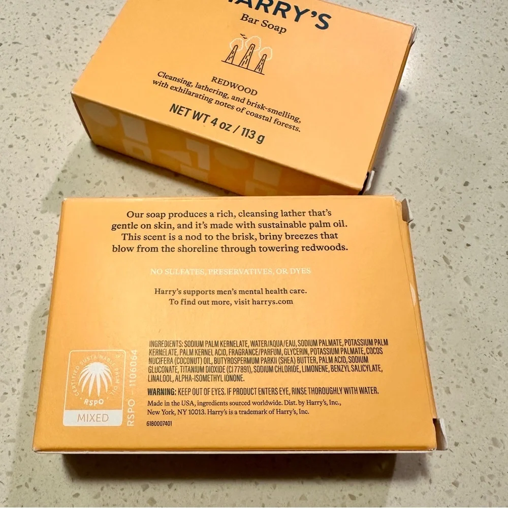 Harry's Men's Bar Soap, Redwood Scent Soap for Men - Set of 2
